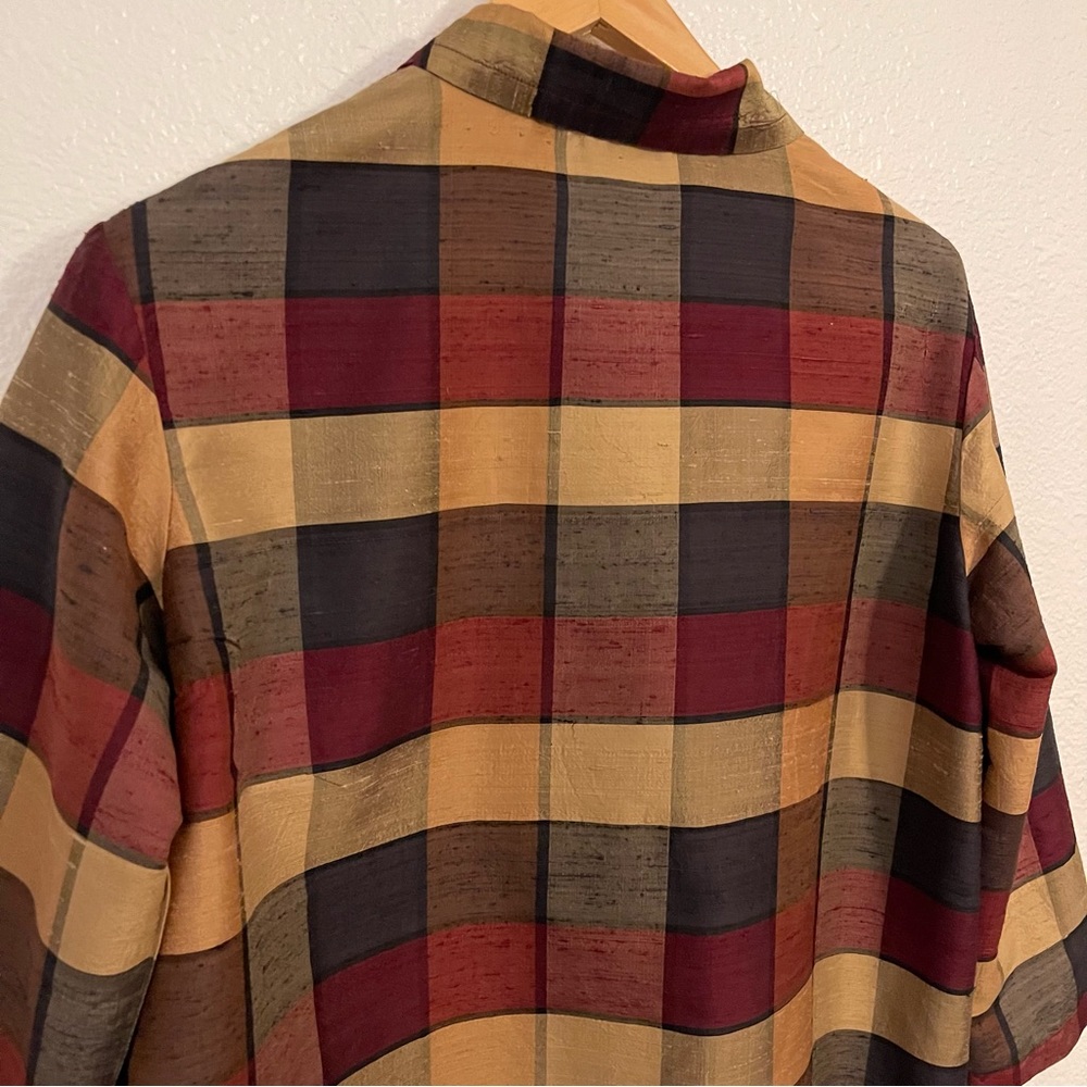 Vintage 1990’s Chico’s Design Silk Button-Front Check Plaid Jacket - Picture 5 of 13